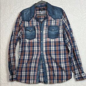 Buffalo David Bitton Men's Western Denim‎ Shirt - Blue Multi Color Large